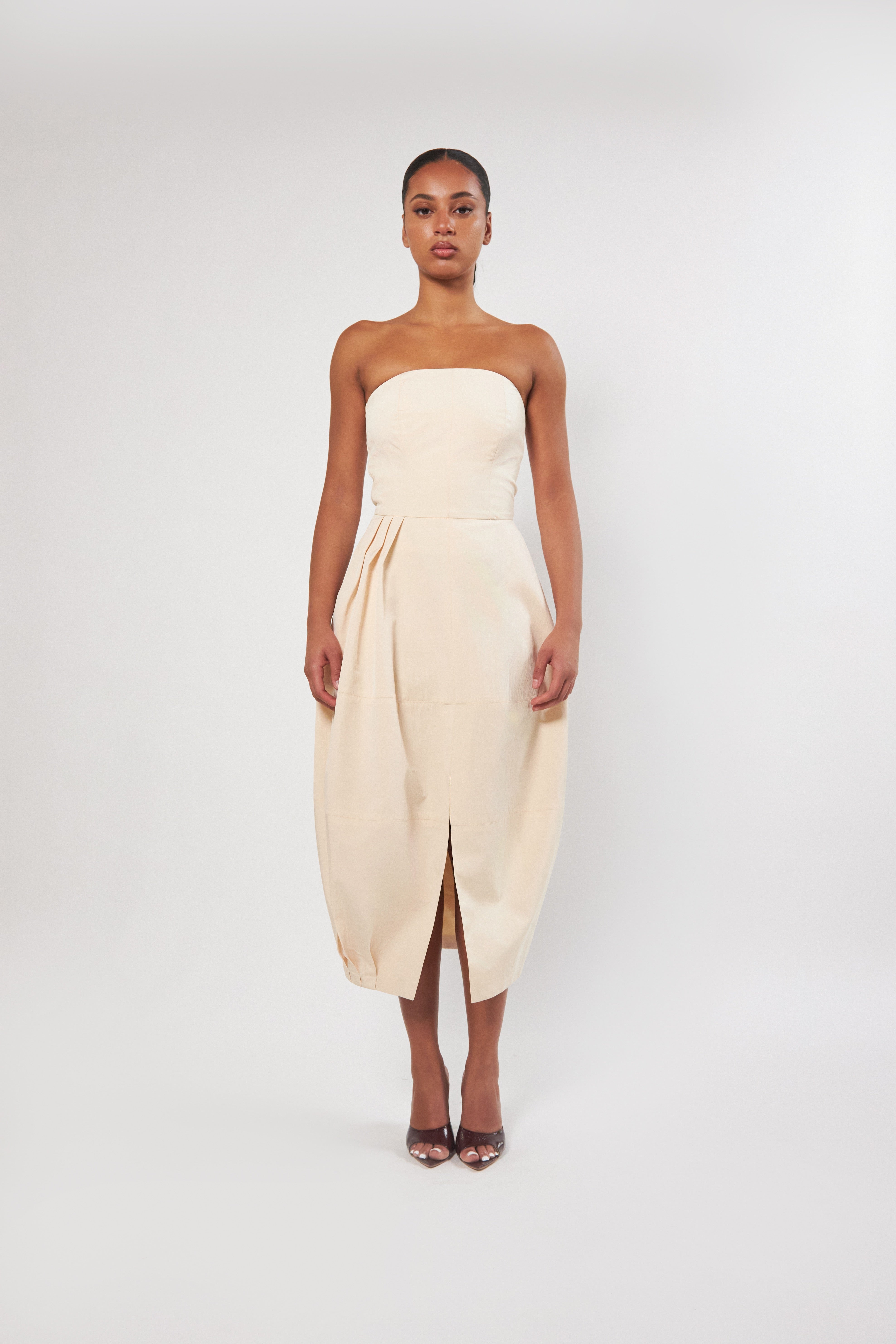 talena strapless midi dress SENITA Strapless Midi Dress Beige / 4