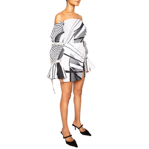 israella KOBLA strapless mini dress with 3 tiered sleeves in black and white colour