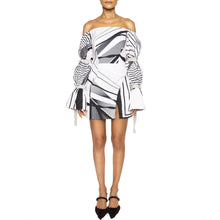 Load image into Gallery viewer, israella KOBLA strapless mini dress with 3 tiered sleeves in black and white colour

