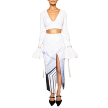 Load image into Gallery viewer, ZANE | High Waist Ankle Skirt in Blue and White Print
