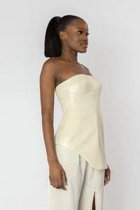 INDRA Cream Leather Corset Top