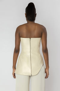 INDRA Cream Leather Corset Top