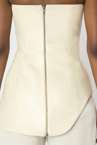 INDRA Cream Leather Corset Top