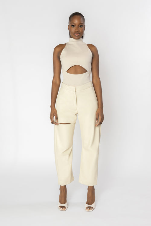 ASTRAYA Barrel Leg Leather Pants