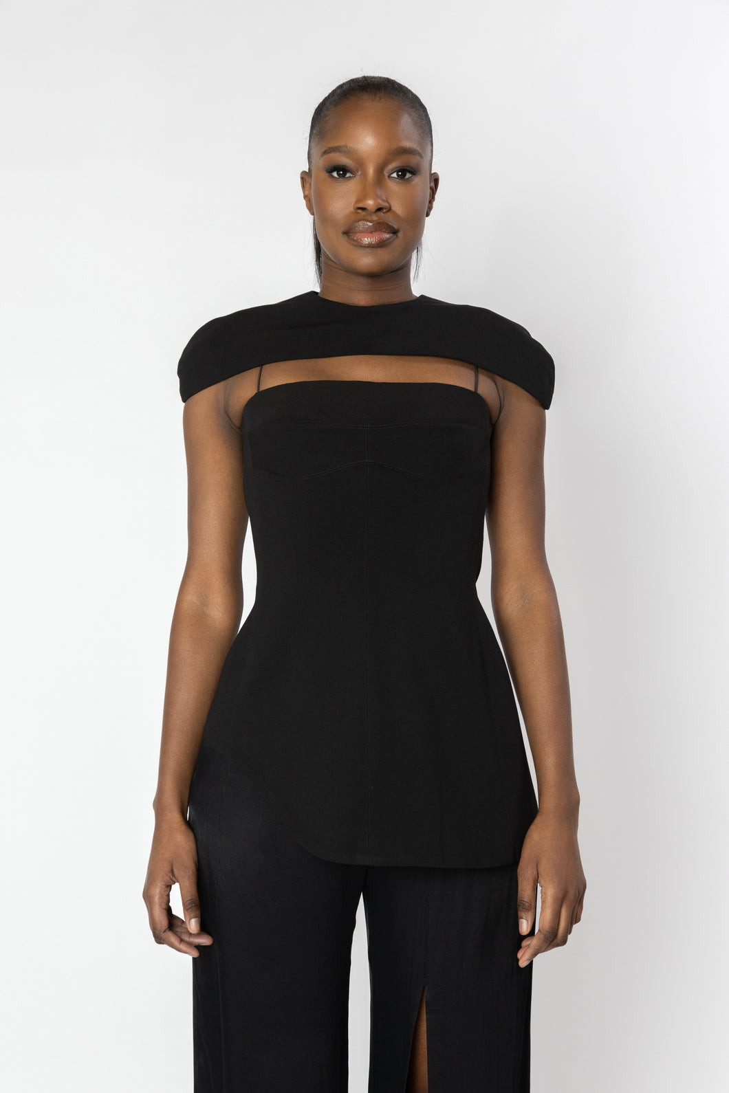 SANZIO Black Cap Sleeve Top