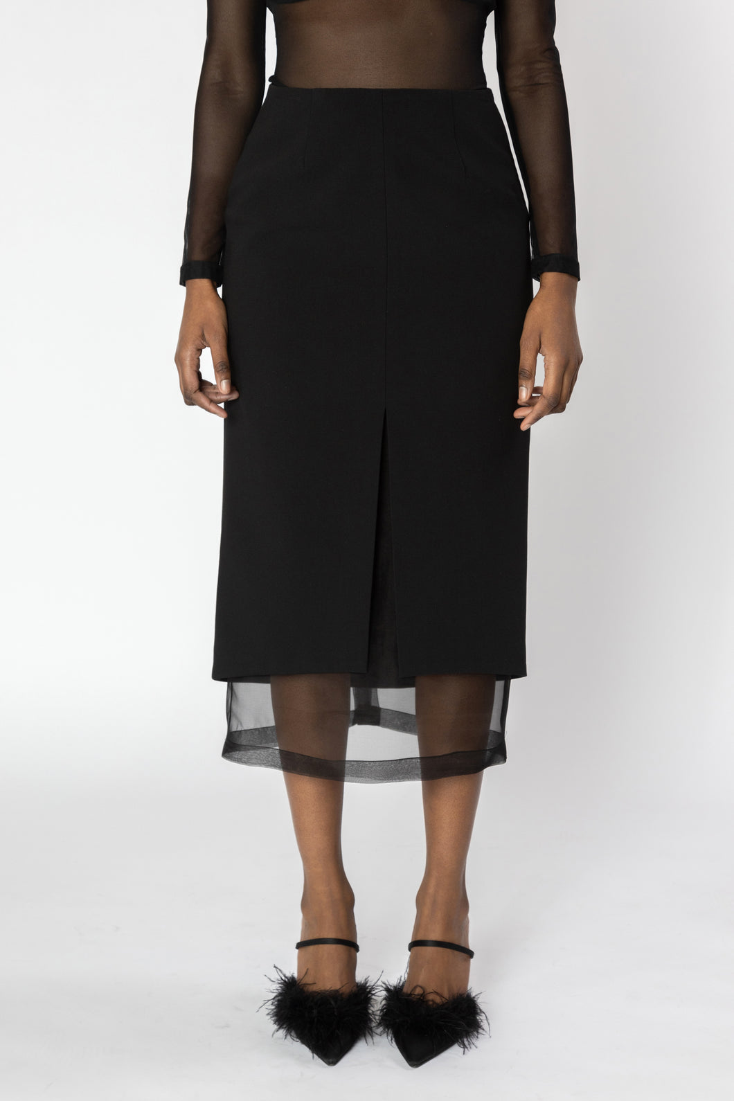 SELINE Black Sheer Panel Skirt