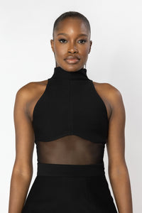 AURORA Halter Sheer Panel Knit Top