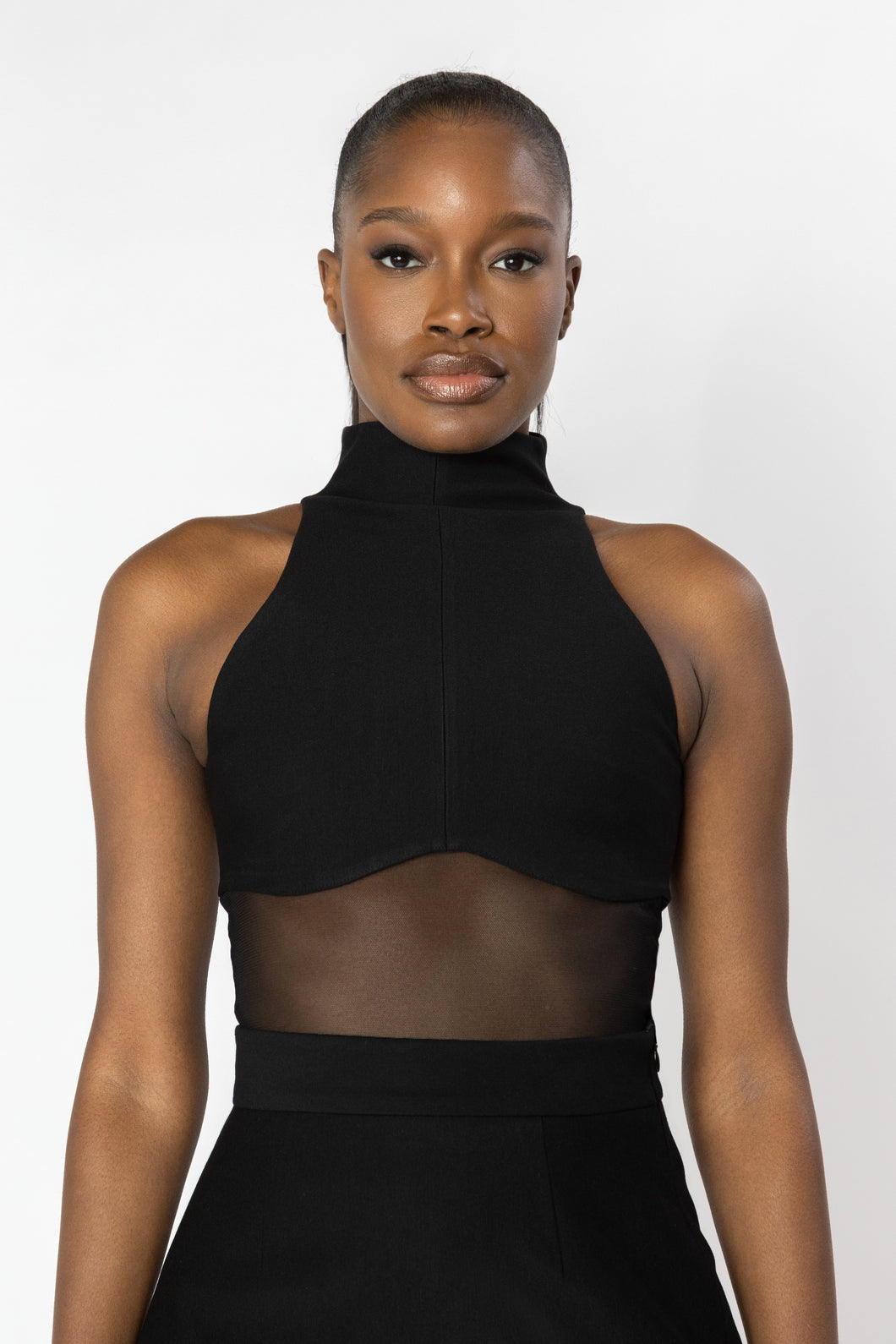 AURORA Halter Sheer Panel Knit Top