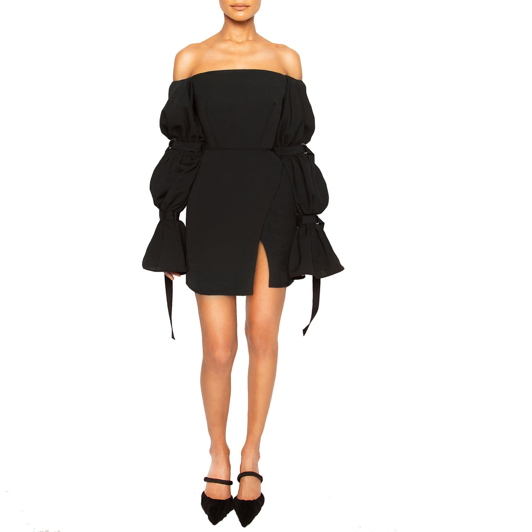 israella KOBLA strapless mini dress with 3 tiered sleeves in colour black