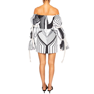 israella KOBLA strapless mini dress with 3 tiered sleeves in black and white colour