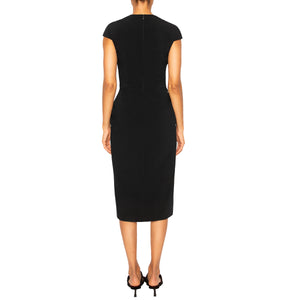 israella KOBLA cap sleeve midi dress with v neck cut out in colour black