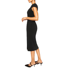 Load image into Gallery viewer, israella KOBLA cap sleeve midi dress with v neck cut out in colour black
