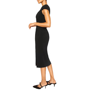 israella KOBLA cap sleeve midi dress with v neck cut out in colour black