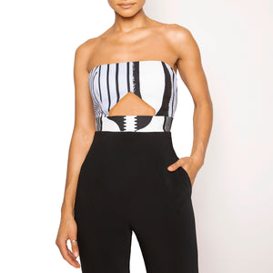 MOBO | Strapless Crop Top in Black and Blue Print